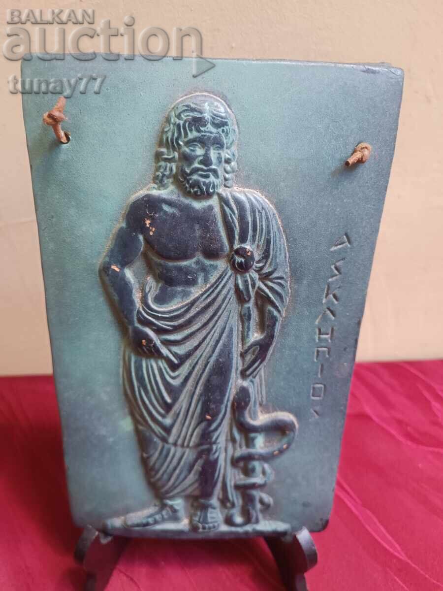 Esculap, zeul grec al sănătății, statuetă din piatră, decorațiune