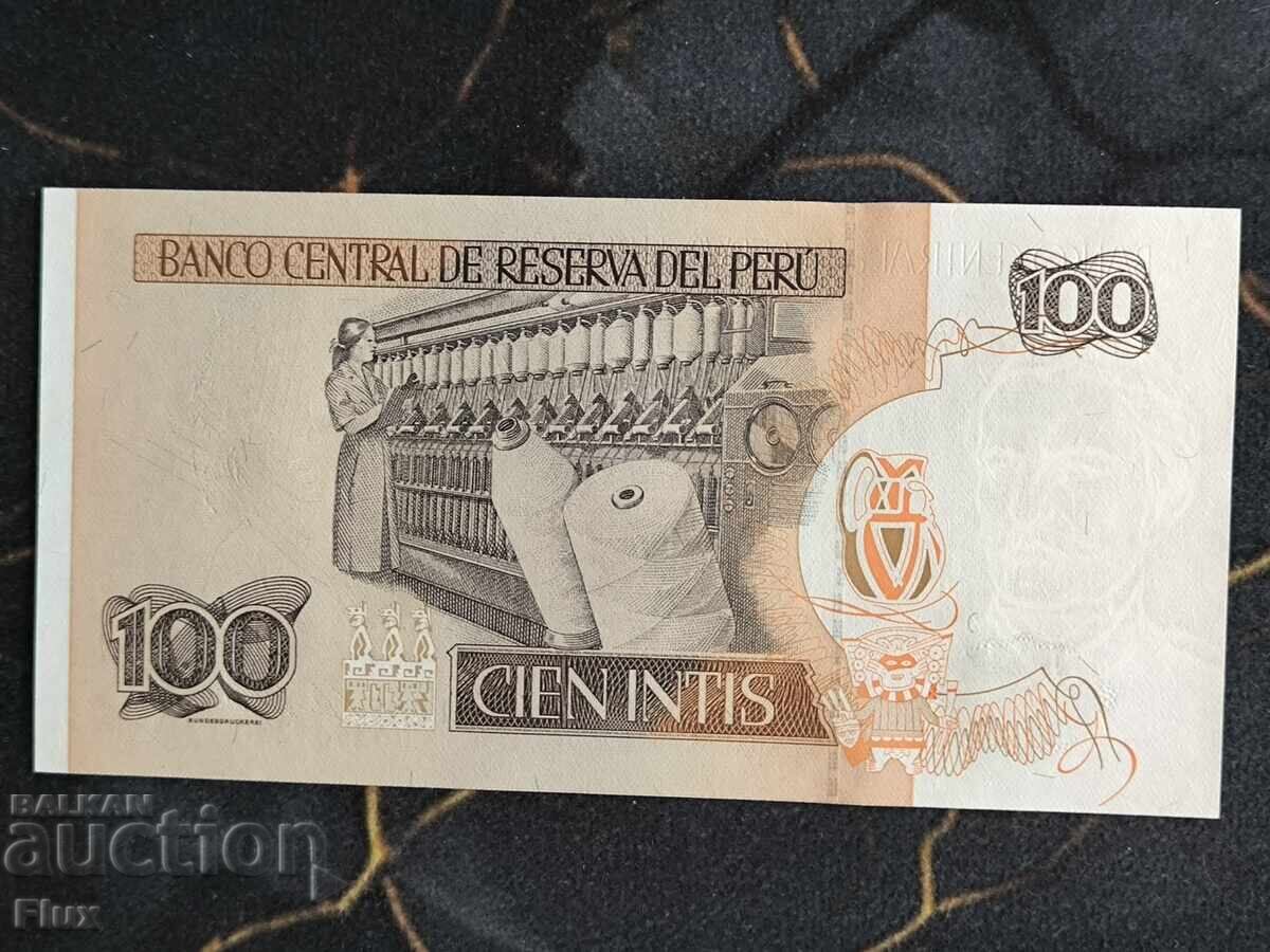 Bancnotă - Peru - 100 intis UNC | 1987 cu preț € 2.10 | 4.11 BGN