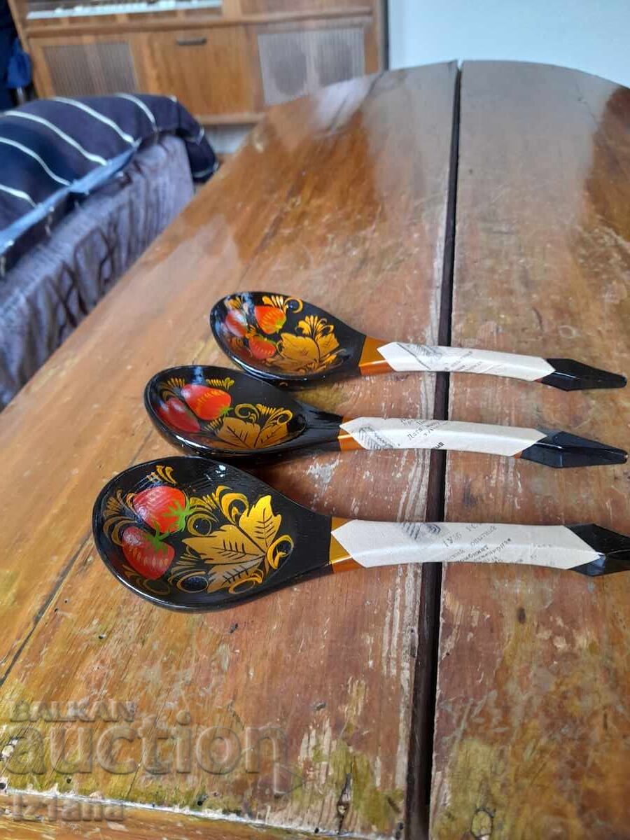 Стари Руски дървени лъжици,хохлома