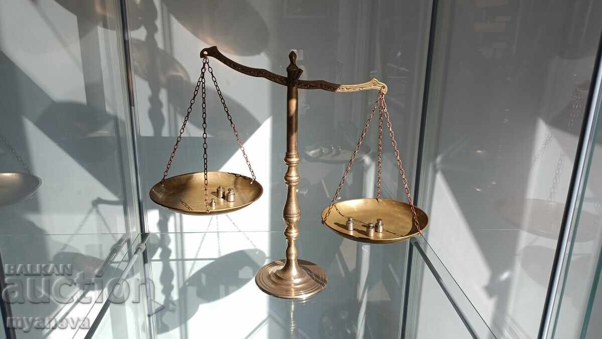 Vintage, μπρούτζινη ζυγαριά χρυσοχόου ή φαρμακοποιού με σταθμά - 5