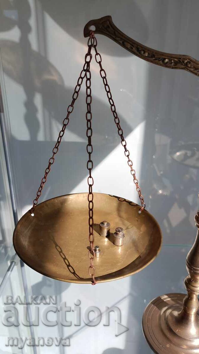 Vintage, μπρούτζινη ζυγαριά χρυσοχόου ή φαρμακοποιού με σταθμά - 6