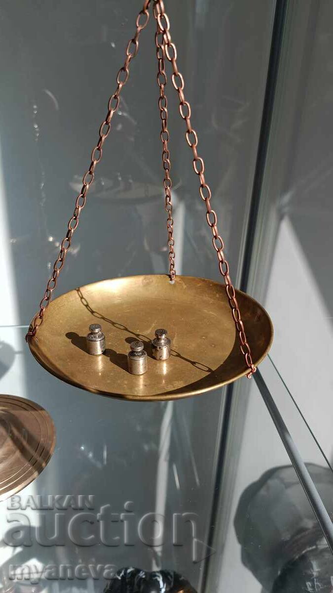 Vintage, μπρούτζινη ζυγαριά χρυσοχόου ή φαρμακοποιού με σταθμά - 7