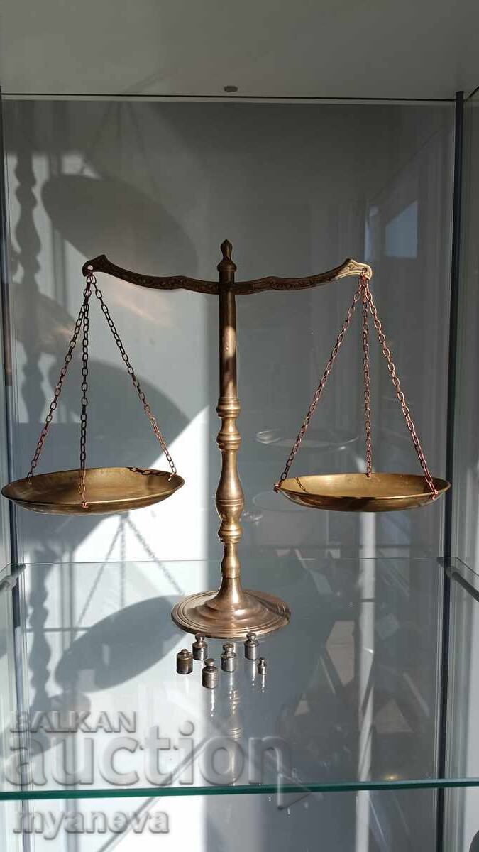 Vintage, μπρούτζινη ζυγαριά χρυσοχόου ή φαρμακοποιού με σταθμά