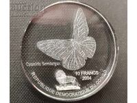 Sticlă 10 Franci Fluture 2004 Congo