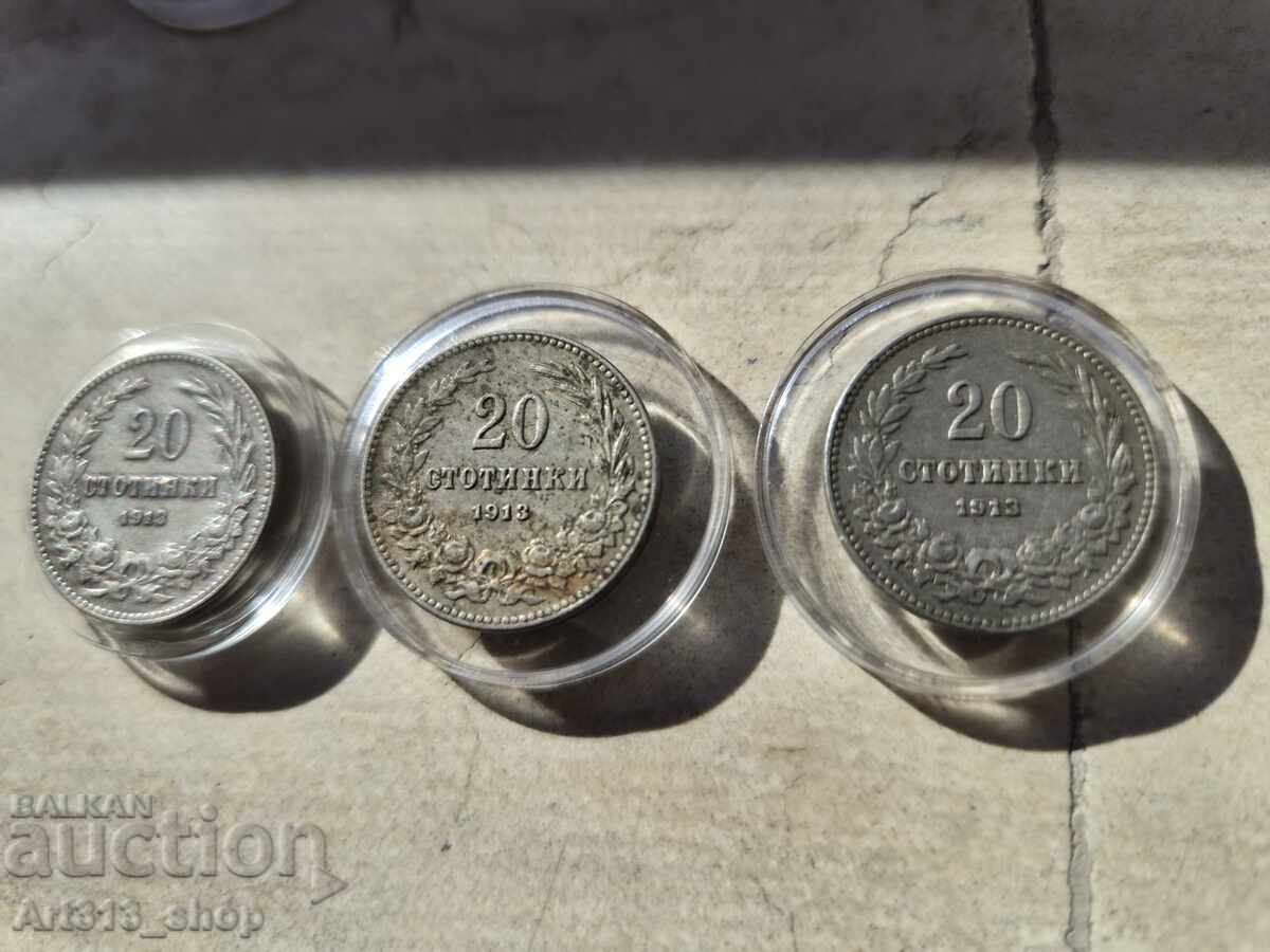 Tsarstvo Bŭlgariya 3 broya 20 stotinki 1913