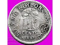 Цейлон 10 цента 1897 Великобритания Виктория сребро