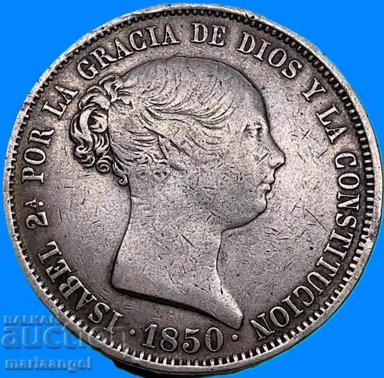 Доставка на Испания 20 Реала 1850 М - CL  минт 126 000бр Изабел II