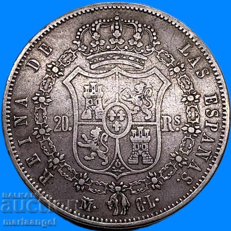 Испания 20 Реала 1850 М - CL  минт 126 000бр Изабел II