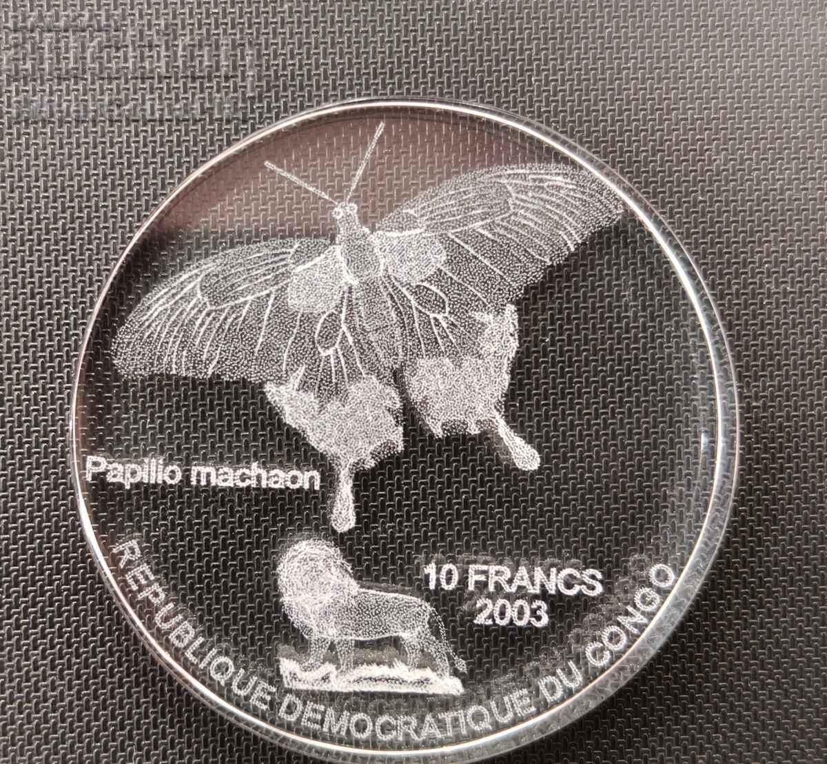 Sticlă 10 Franci Fluture 2004 Congo
