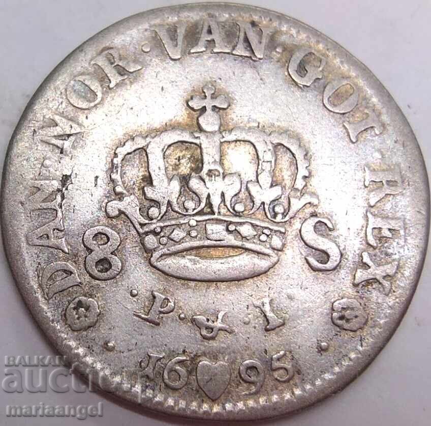 Denmark 8 Skilling 1695 Christian V, 1670-1699 silver