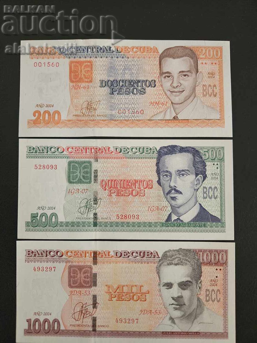 Куба, 200 , 500 и 1000 песо 2024 г. UNC