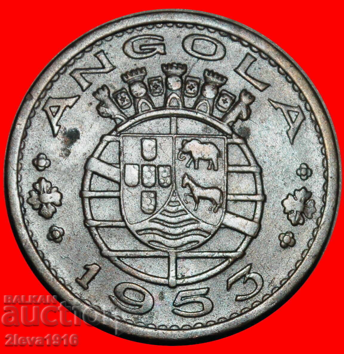 Ⰺ ELEPHANT (1953-1974) PORTUGAL: ANGOLA ★ 1 ESCUDO 1953!