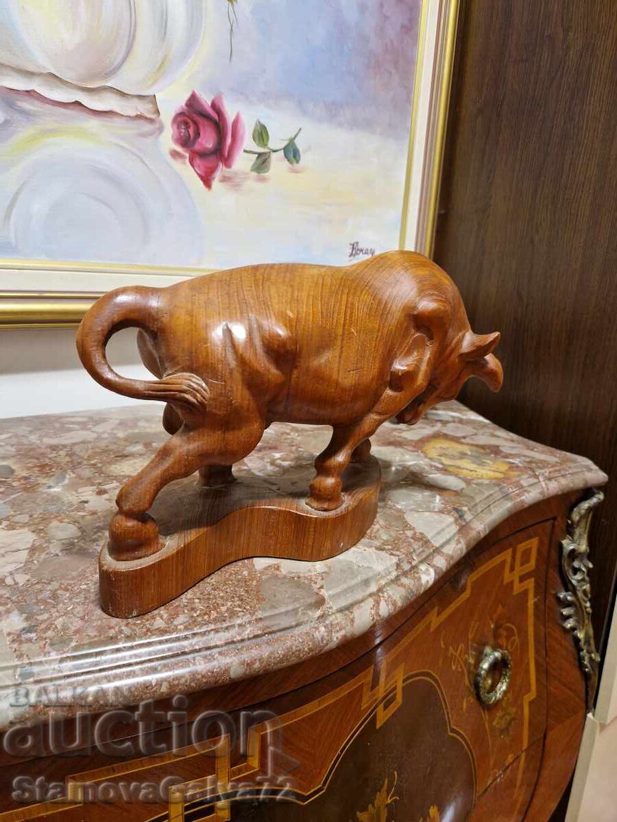 Licitație Minunată figurină, statuetă, sculptură germană din lemn, Taur