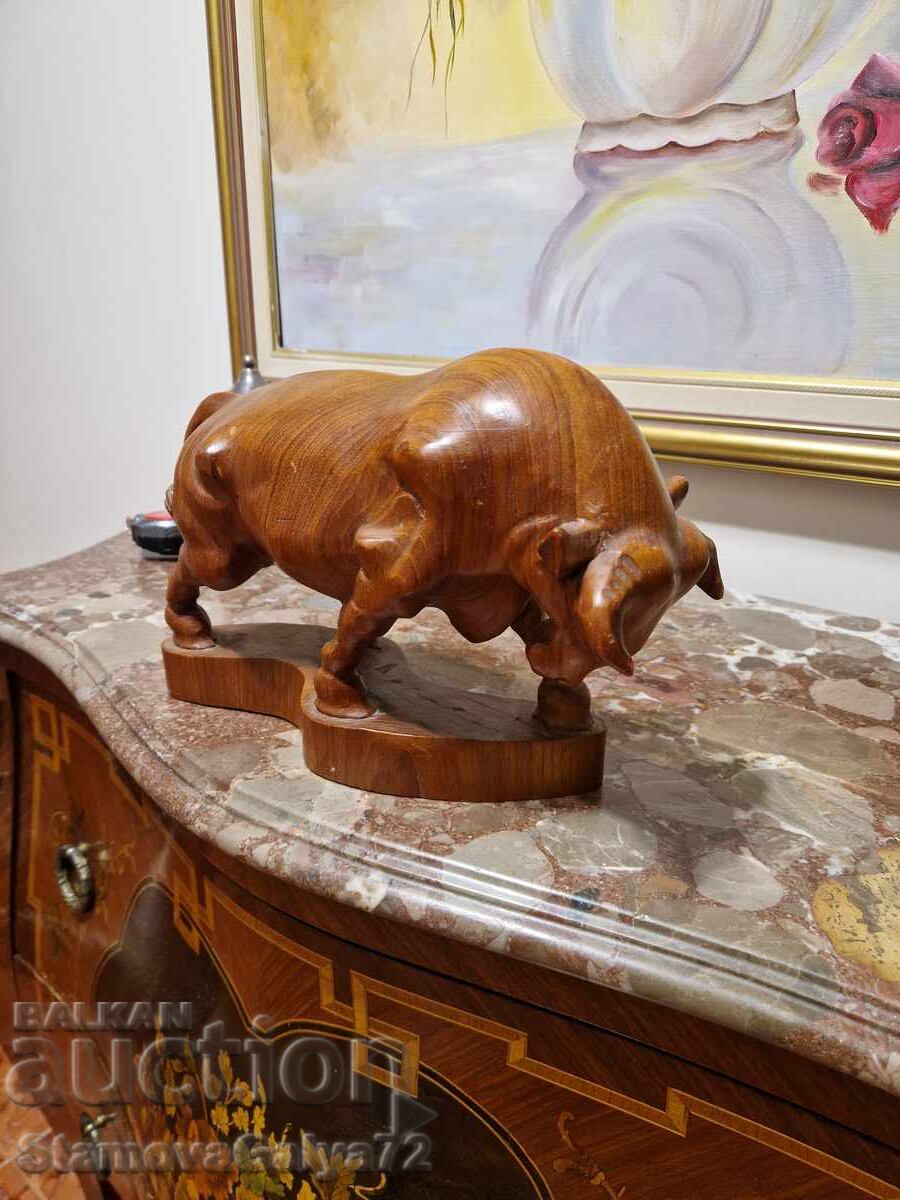 Livrarea Minunată figurină, statuetă, sculptură germană din lemn, Taur