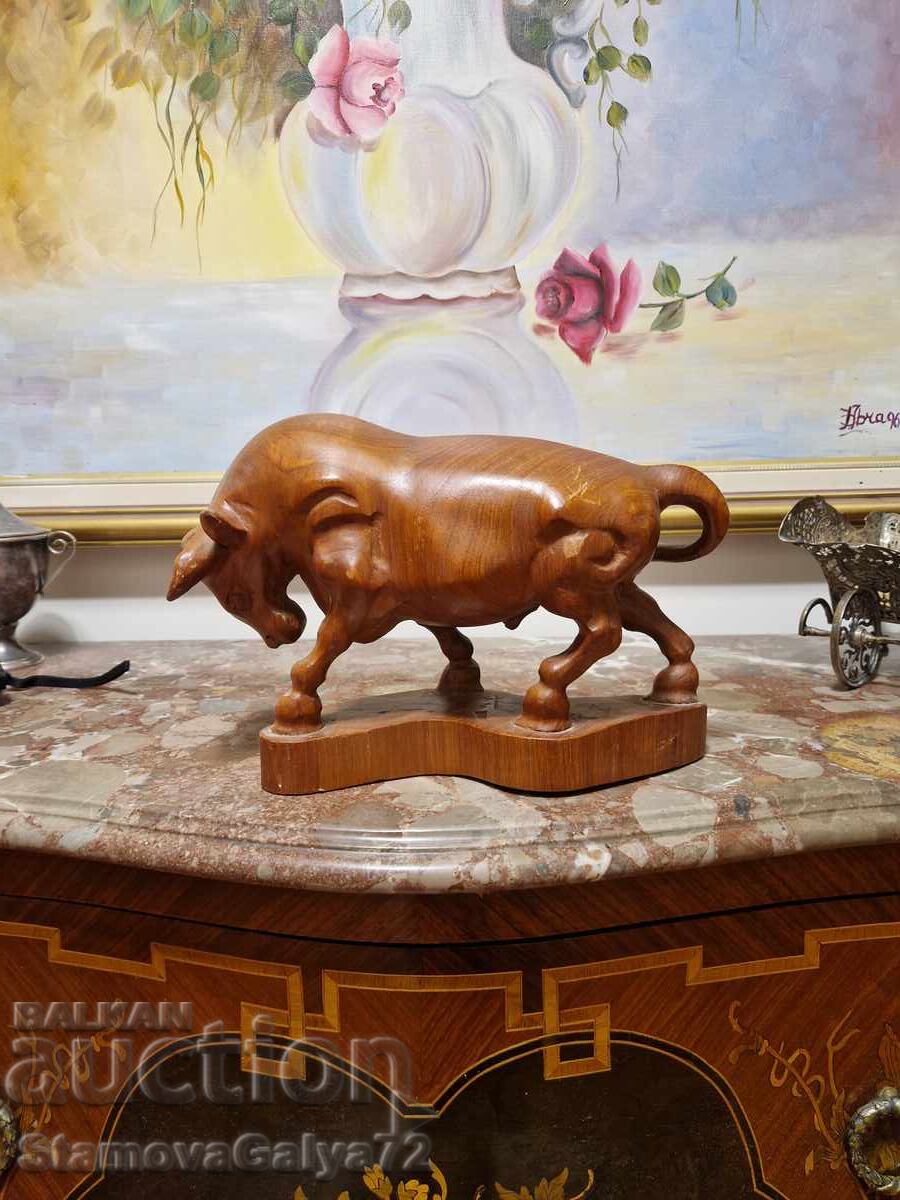 Minunată figurină, statuetă, sculptură germană din lemn, Taur - 5