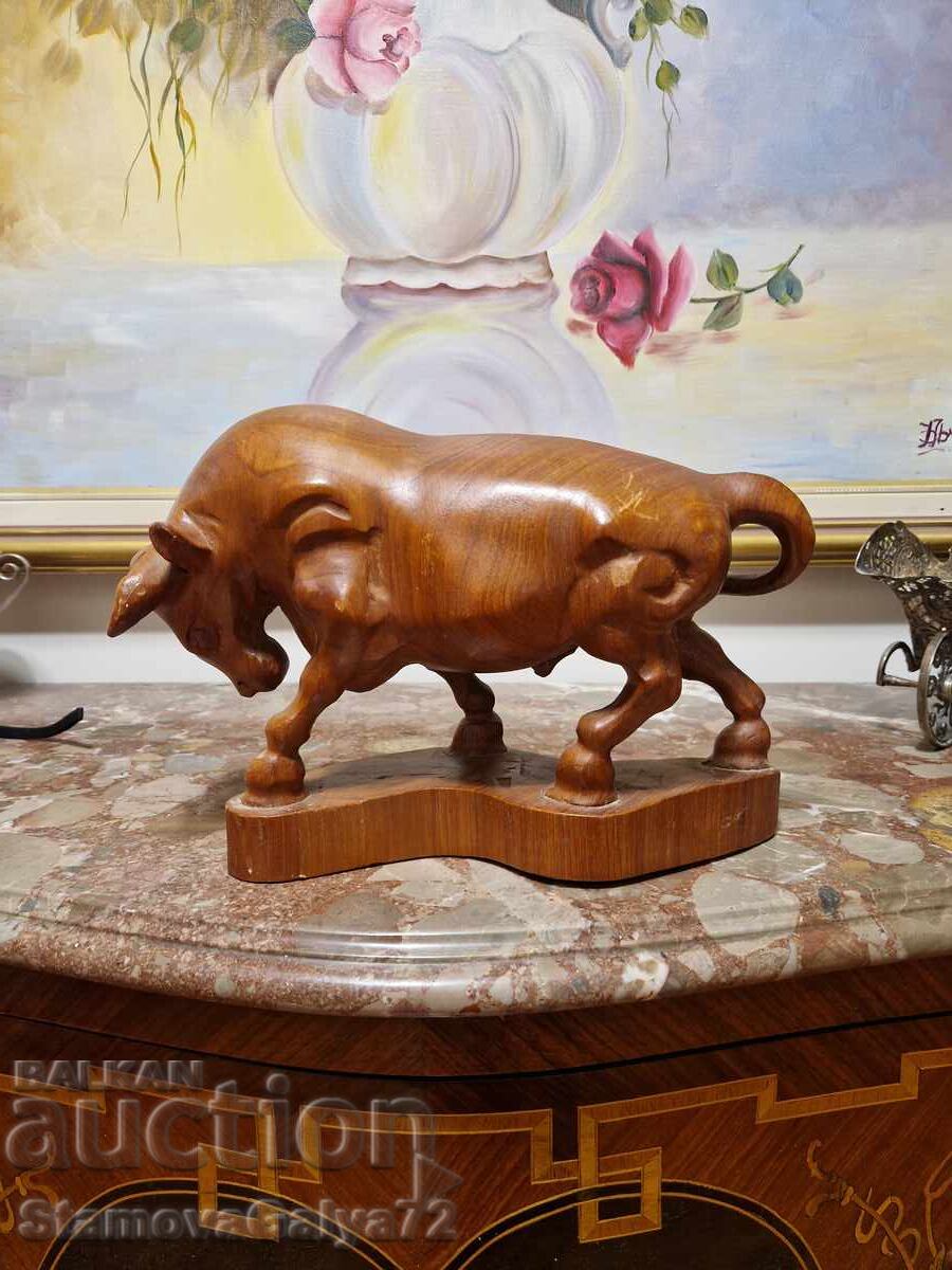 Minunată figurină, statuetă, sculptură germană din lemn, Taur - 6