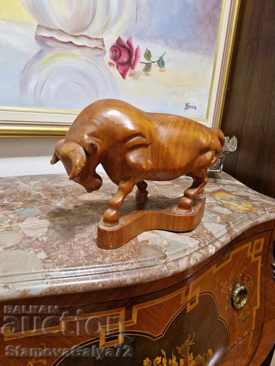 Minunată figurină, statuetă, sculptură germană din lemn, Taur - 7