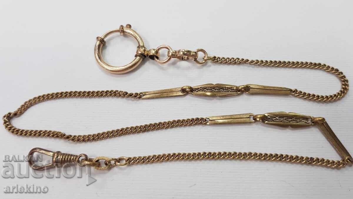 Chatelaine de colecție, lanț pentru ceas de buzunar cu placaj de aur!