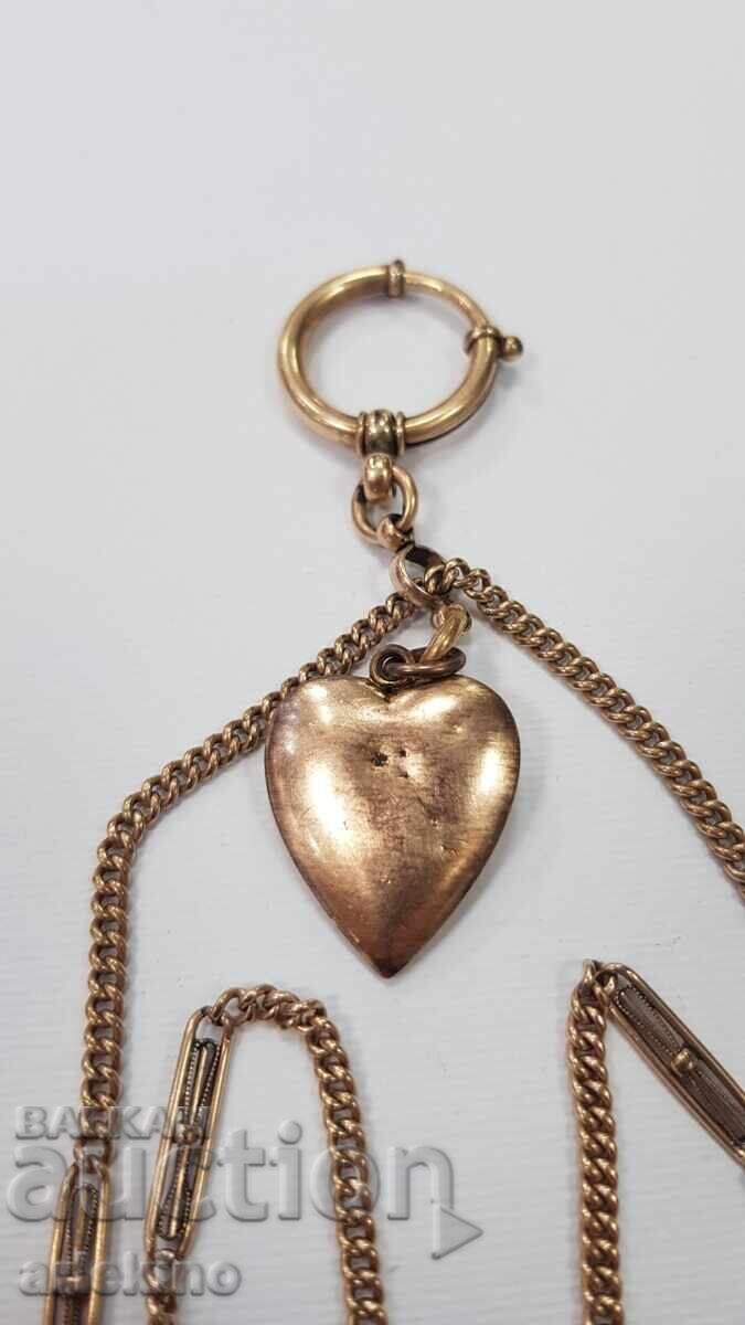Chatelaine de colecție, lanț pentru ceas de buzunar cu placaj de aur! - 5
