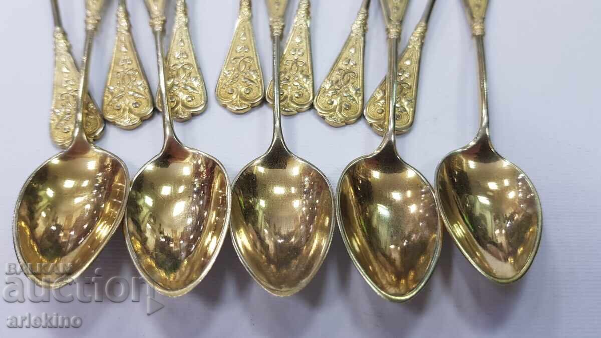 Auction  12 pieces Gold-plated collectible coffee, tea spoons, Europe!