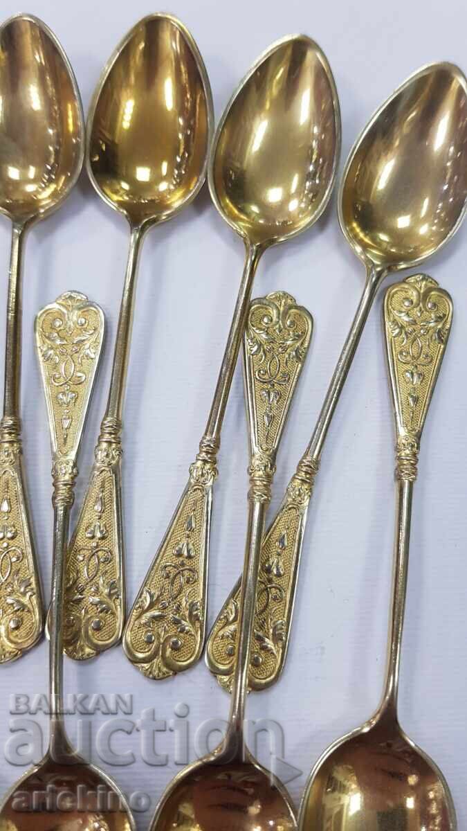 12 pieces Gold-plated collectible coffee, tea spoons, Europe! - 6