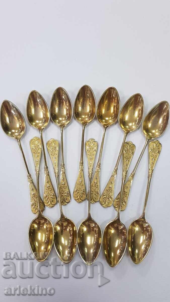 12 pieces Gold-plated collectible coffee, tea spoons, Europe!