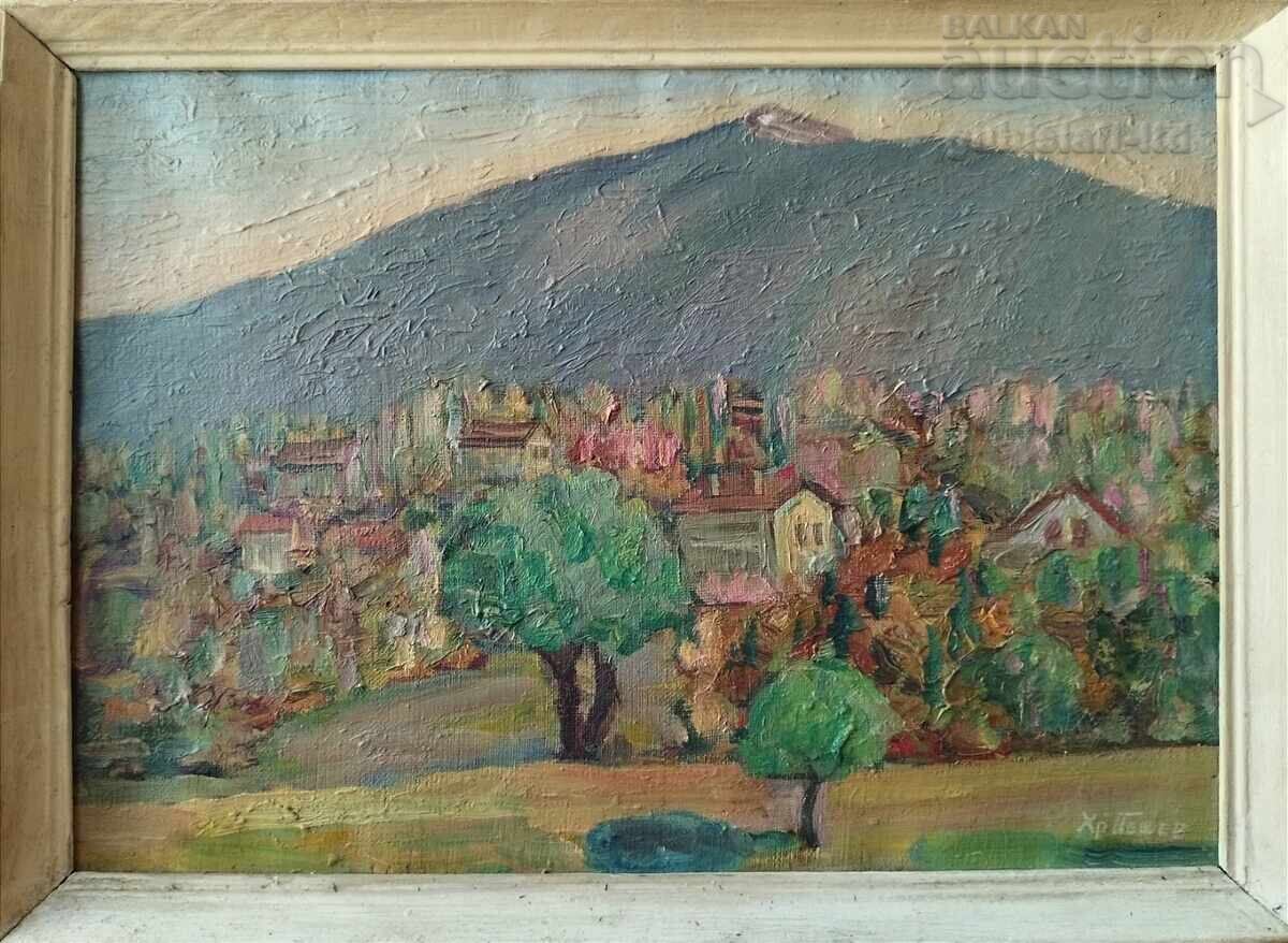 Εικόνα, τοπίο, σπίτια, τέχνη. Hr. Peshev, δεκαετία του 1970