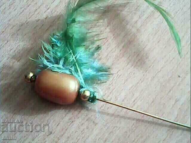 very old beautiful gilt hair pin ses huge pebble - 6