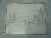 No. 8581 Vintage drawing with metal frame and glass – signed