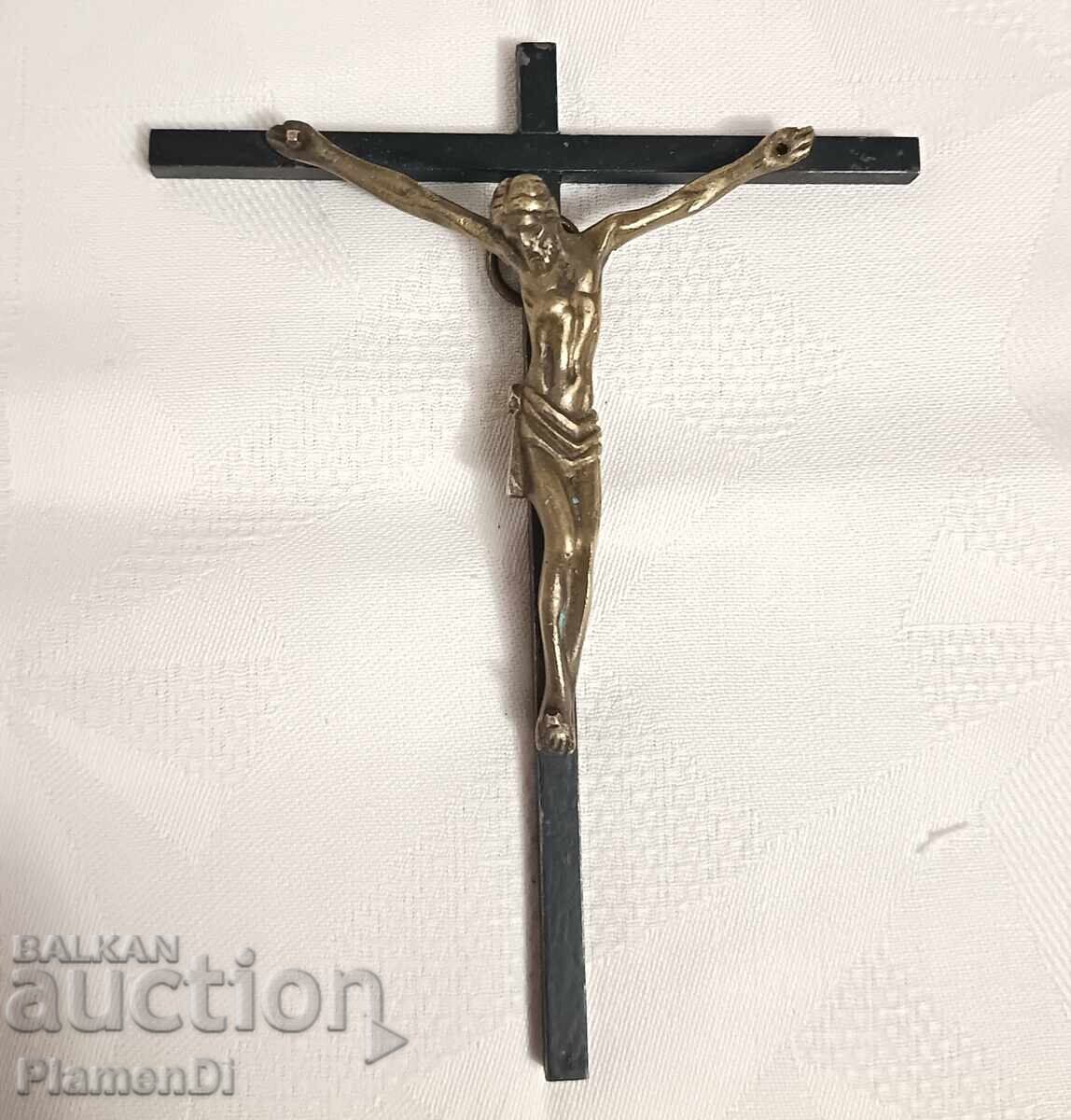 Crucifix antic din bronz - Veche manufactură artizanală