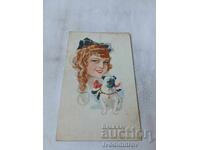 Carte poștală Fată tânără și câine 1917 Comisia de Cenzură