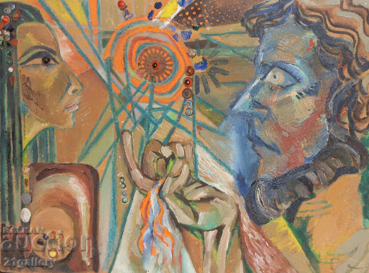Abstract figurative composition, oil paints