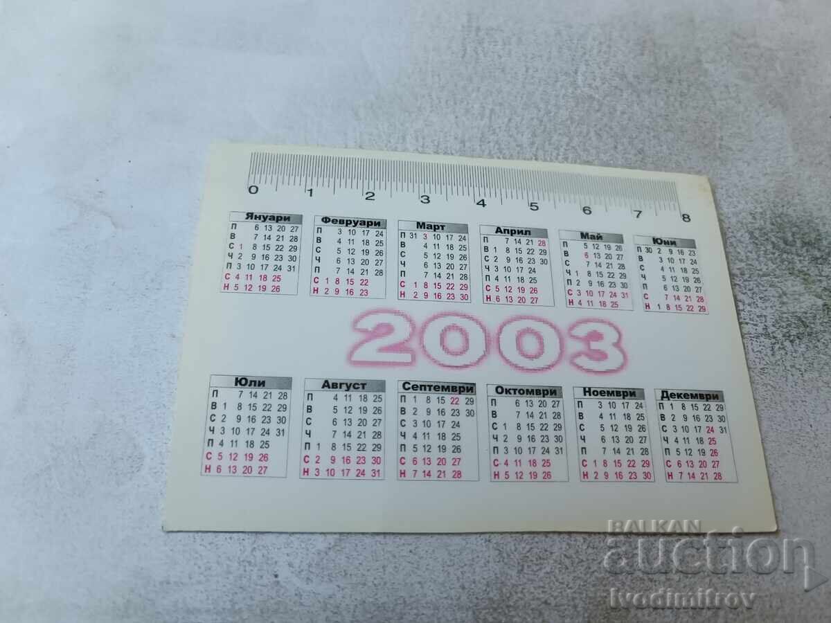 Calendar Bulkart Travel 2003 cu preț € 0.43 | 0.84 BGN Calendar Bulkart Travel 2003 cu preț € 0.43 | 0.84 BGN