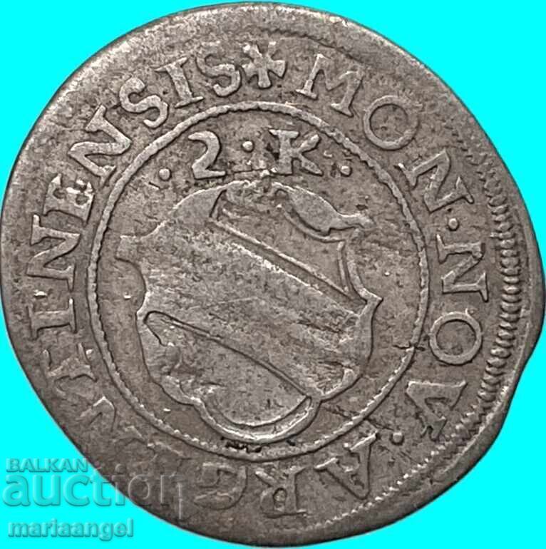 2 kreĭtseri 1640-1654 Strasbourg Franța Alsacia argint