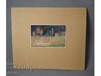 Veche pictură de maestru acuarelă tablou peisaj