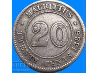 Mauritius 1886 20 cenți Victoria colonială Anglia argint