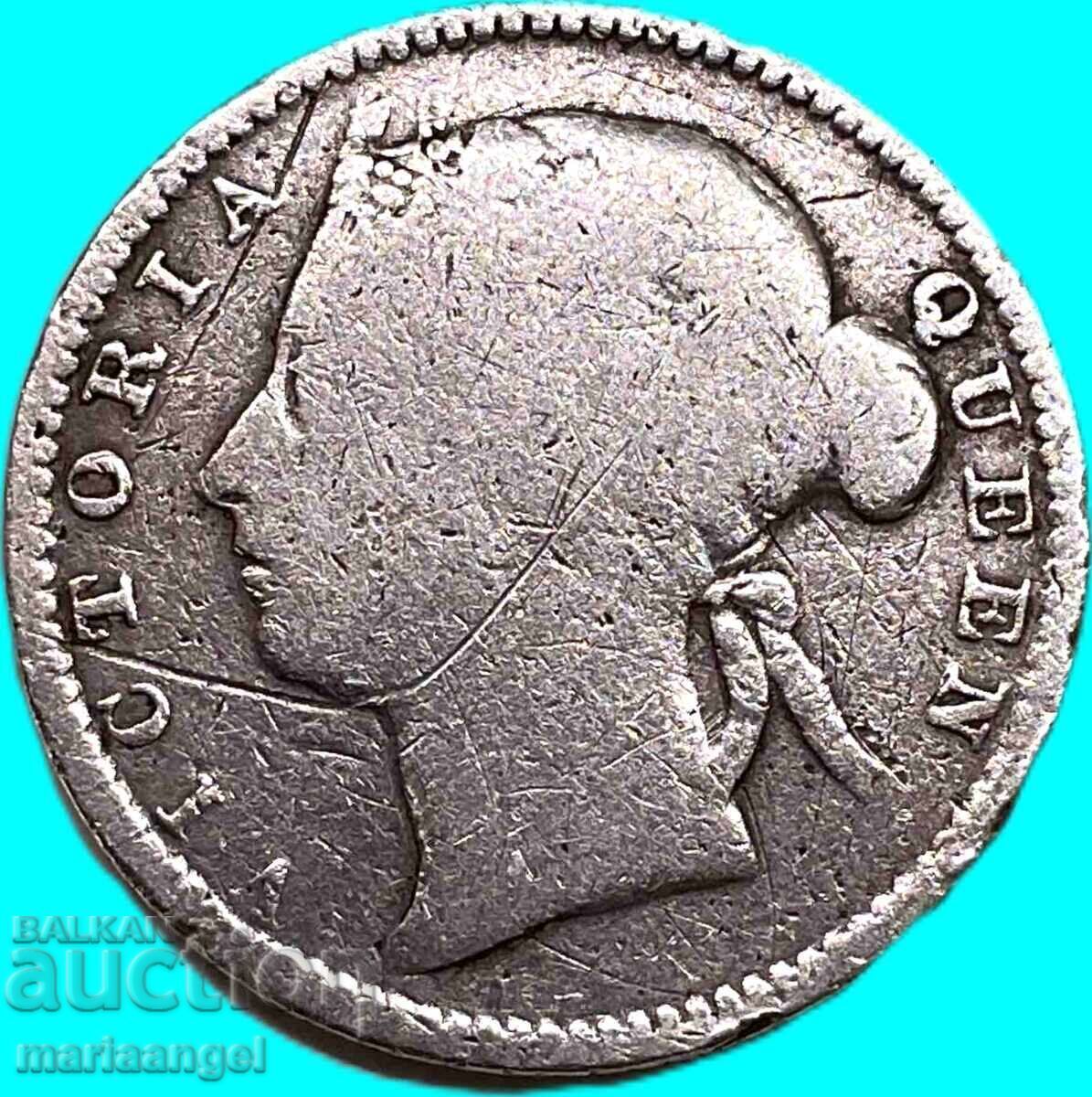 Mauritius 1889 20 cenți Victoria Anglia colonială argint - 6