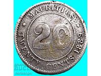 Mauritius 1889 20 cenți Victoria Anglia colonială argint
