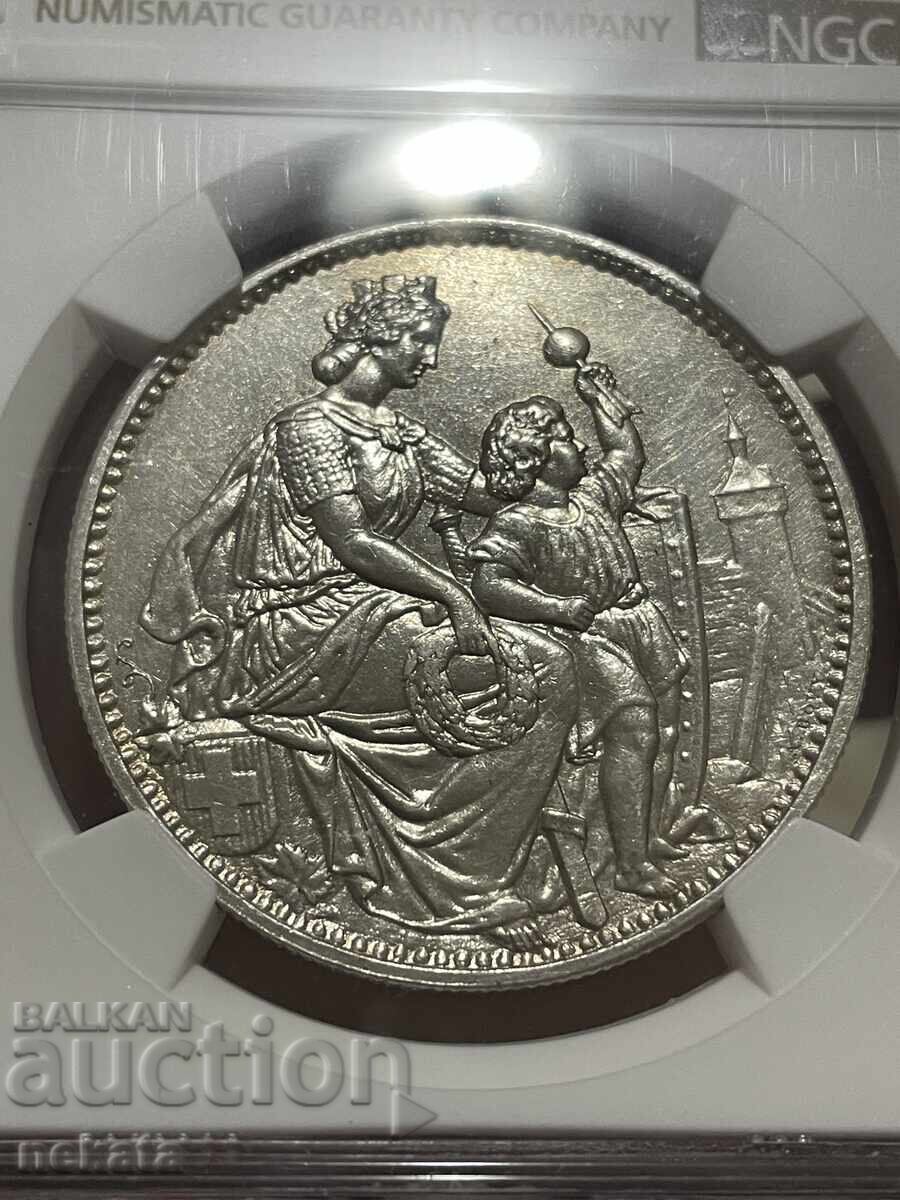 SHveytsaria 5 franka, 1865 g. Festival v Shafhauzen NGC UNC cu preț € 330.00 | 645.43 BGN