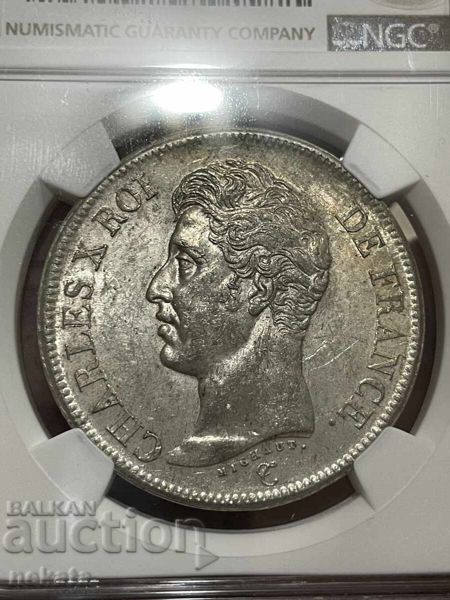 Licitație Franța 5 franci 1826. Marcaj monetărie 'W' - Lille MS60 NGC