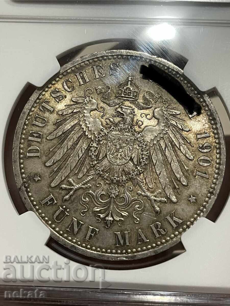 Livrarea Imperiul German 5 mărci 1901 MS62 NGC