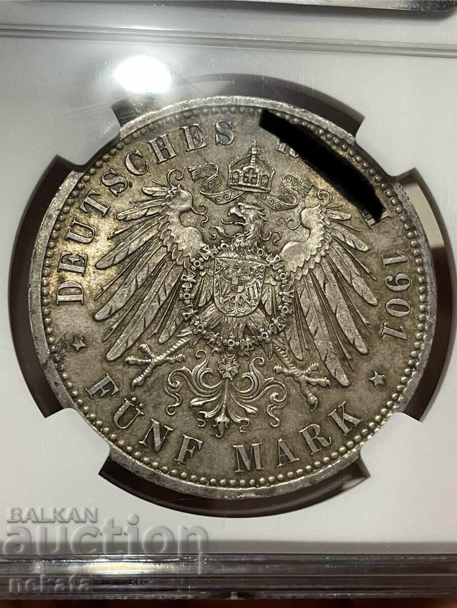 Imperiul German 5 mărci 1901 MS62 NGC - 5