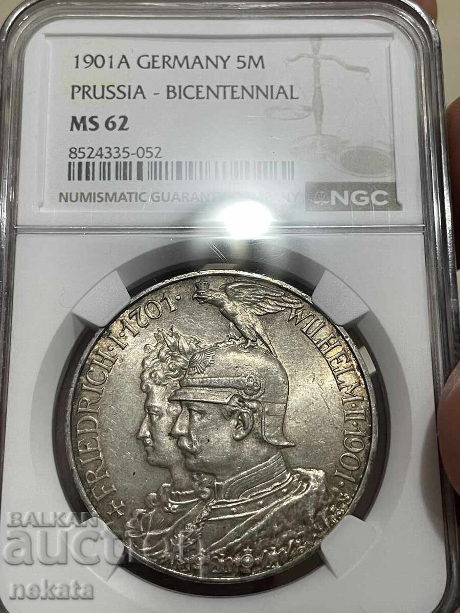 Imperiul German 5 mărci 1901 MS62 NGC