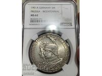 Imperiul German 5 mărci 1901 MS62 NGC