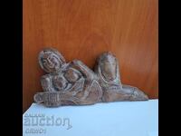 Figurină veche asiatică din lemn sculptat