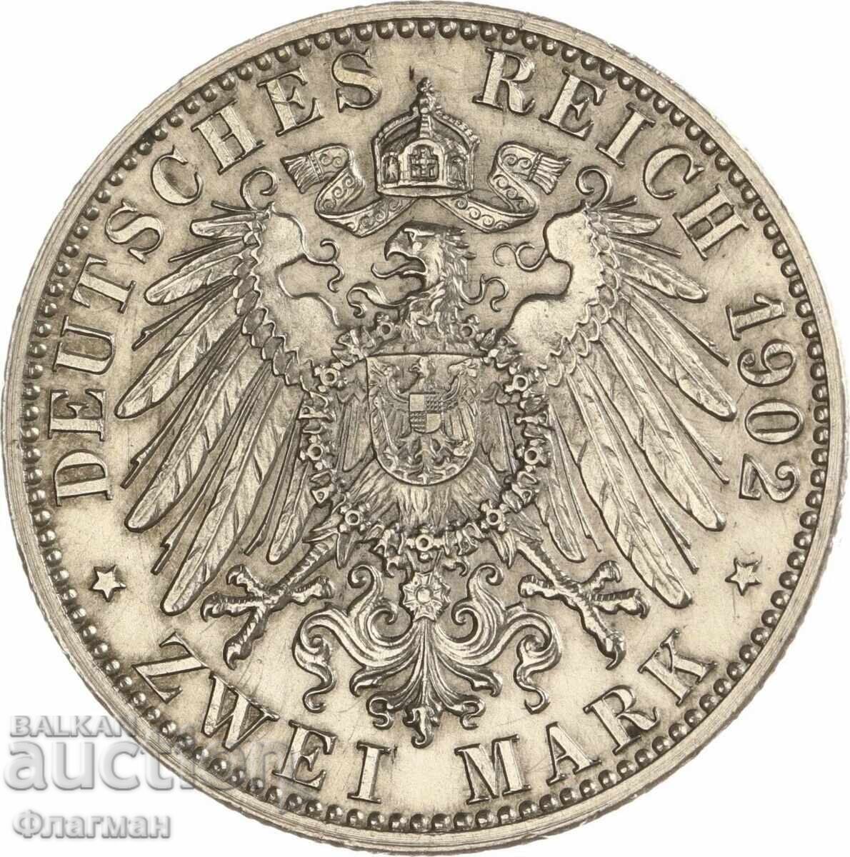 Херцогство Баден 2 Марки 1902 г. Фридрих I aUNC с цена € 180.00 | 352.05 лв.