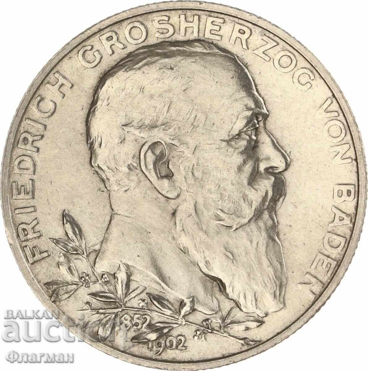 Херцогство Баден 2 Марки 1902 г. Фридрих I aUNC