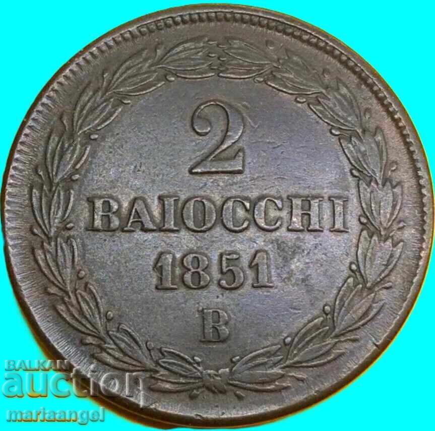 2 Baiocchi 1851 Vatican Pius IX 20g 35mm bronze - 7