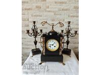 Френски каминен часовник - A.D.M.P. - мраморен +два свещника