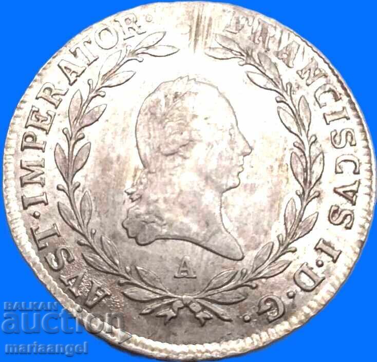 20 кройцера 1809 Австрия А - Вена - рядка година Патина - 5